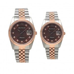 Bonia BNB10552-1643 dan BNB10552-3643 Silver Rosegold Brown Couple